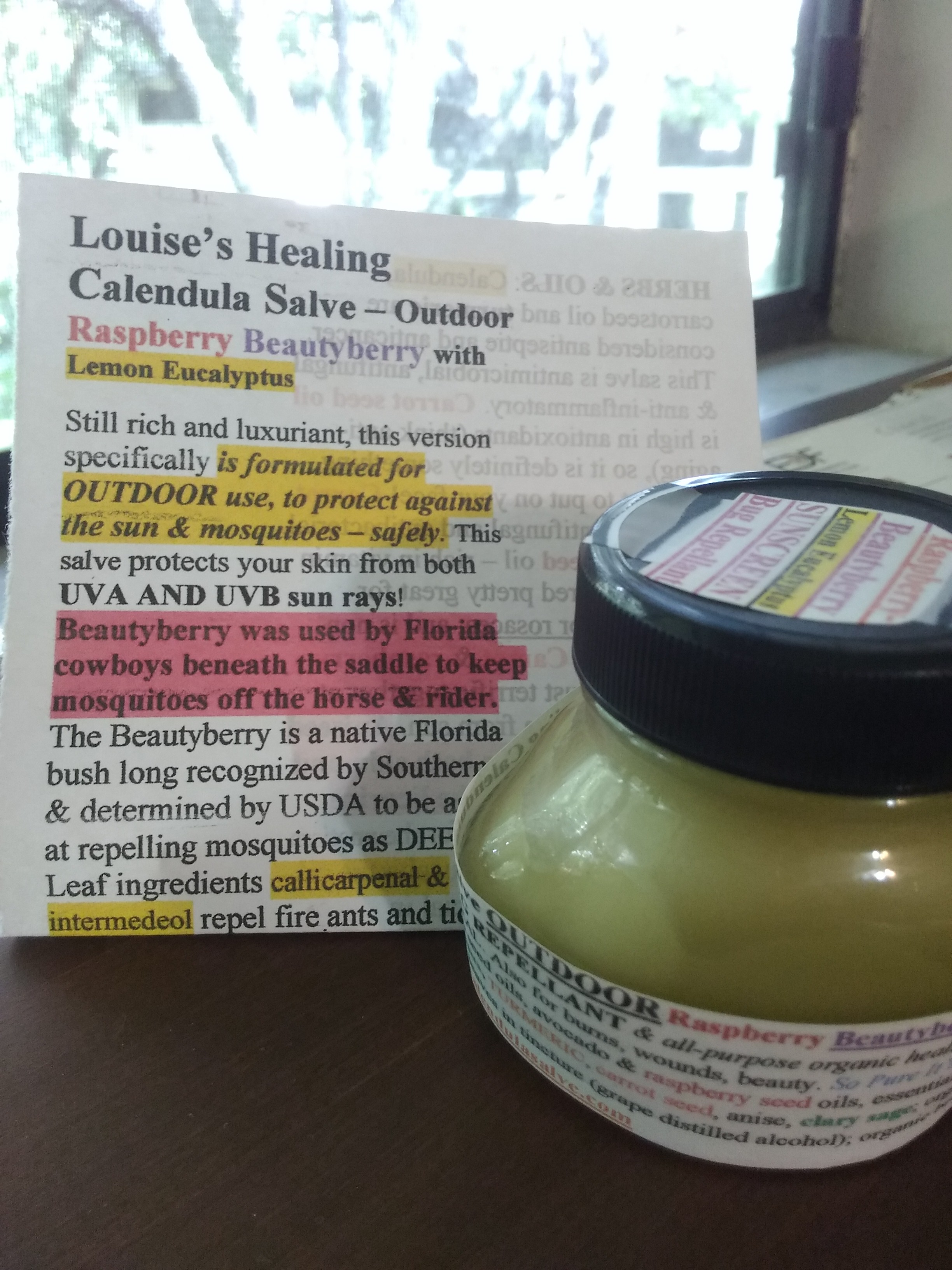 OUTDOOR salve with raspberry & beautyberry (Lemon Eucalyptus)- 2.5 oz - Image 3
